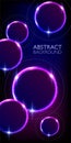 Glowing neon purple and blue circles abstract background. Round lines with electric light frames. Vertical geometric Royalty Free Stock Photo