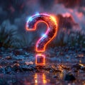 Glowing Neon Question Mark in Dramatic Rainy Night Scene Royalty Free Stock Photo