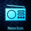 Glowing neon Radio with antenna icon isolated on brick wall background. Vector Royalty Free Stock Photo