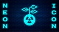 Glowing neon Radioactive icon isolated on brick wall background. Radioactive toxic symbol. Radiation hazard sign. Vector Royalty Free Stock Photo