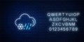 Glowing neon rainy and snowy weather icon with alphabet. Rain and snow symbol in neon style to weather forecast Royalty Free Stock Photo