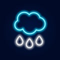 Glowing neon rainy weather icon. Rain symbol with cloud in neon style to weather forecast in mobile application Royalty Free Stock Photo