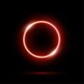 Glowing neon red circle isolated on black background. Round electric light frame. Geometric fashion design vector Royalty Free Stock Photo