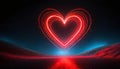 Glowing neon red heart in the air, dark background Royalty Free Stock Photo