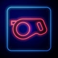 Glowing neon Retractable cord leash with carabiner icon isolated on black background. Pet dog lead. Animal accessory for Royalty Free Stock Photo