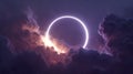 Glowing Neon Ring Above Dramatic Clouds at Night Royalty Free Stock Photo