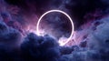 Glowing Neon Ring Above Dramatic Clouds at Night Royalty Free Stock Photo
