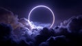 Glowing Neon Ring Above Dramatic Clouds at Night Royalty Free Stock Photo
