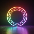 Glowing neon ring with circuit board reflection and dark background circle light, Generated with Ai Royalty Free Stock Photo