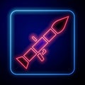 Glowing neon Rocket launcher with missile icon isolated on blue background. Vector