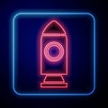Glowing neon Rocket ship icon isolated on blue background. Space travel. Vector Royalty Free Stock Photo