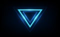 Glowing neon rounded triangle on dark background. Illuminated geometric polygon frame. Vector illustration