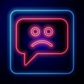 Glowing neon Sad smile icon isolated on black background. Emoticon face. Vector Royalty Free Stock Photo