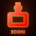 Glowing neon Sauce bottle icon isolated on brick wall background. Ketchup, mustard and mayonnaise bottles with sauce for Royalty Free Stock Photo