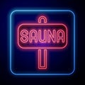 Glowing neon Sauna icon isolated on black background. Vector Royalty Free Stock Photo