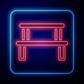 Glowing neon Sauna wood bench icon isolated on black background. Vector