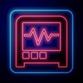 Glowing neon Seismograph icon isolated on black background. Earthquake analog seismograph. Vector