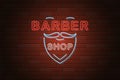 Glowing neon signboard barber shop vector illustration