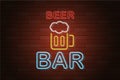 Glowing neon signboard beer bar vector illustration