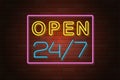 Glowing neon signboard open vector illustration