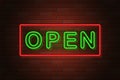 Glowing neon signboard open vector illustration