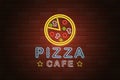 Glowing neon signboard pizza cafe vector illustration