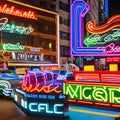 1232 Glowing Neon Signs: A vibrant and illuminated background featuring glowing neon signs in various shapes and colors, creatin