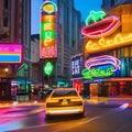 1232 Glowing Neon Signs: A vibrant and illuminated background featuring glowing neon signs in various shapes and colors, creatin