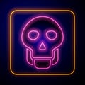 Glowing neon Skull icon isolated on black background. Happy Halloween party. Vector