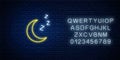 Glowing neon sleepy moon icon with zzz symbol with alphabet. Sleeping crescent in neon style to weather forecast