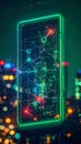 Smart City Data Network on a Neon Phone Royalty Free Stock Photo