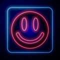 Glowing neon Smile face icon isolated on black background. Smiling emoticon. Happy smiley chat symbol. Vector Royalty Free Stock Photo