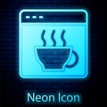 Glowing neon Software, web developer programming code icon isolated on brick wall background. Javascript computer script Royalty Free Stock Photo