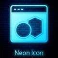 Glowing neon Software, web developer programming code icon isolated on brick wall background. Javascript computer script Royalty Free Stock Photo