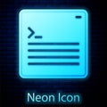 Glowing neon Software, web developer programming code icon isolated on brick wall background. Javascript computer script Royalty Free Stock Photo