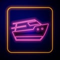 Glowing neon Speedboat icon isolated on black background. Vector