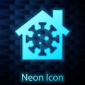 Glowing neon Stay home icon isolated on brick wall background. Corona virus 2019-nCoV. Vector.