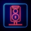 Glowing neon Stereo speaker icon isolated on black background. Sound system speakers. Music icon. Musical column speaker