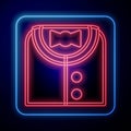 Glowing neon Suit icon isolated on blue background. Tuxedo. Wedding suits with necktie. Vector Royalty Free Stock Photo