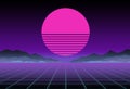 Glowing neon, synthwave and retrowave background template. Retro video games, futuristic design, rave music, 80s Royalty Free Stock Photo