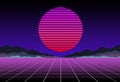 Glowing neon, synthwave and retrowave background template. Retro video games, futuristic design, rave music, 80s