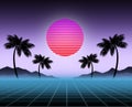 Glowing neon, synthwave and retrowave background template. Retro video games, futuristic design, rave music, 80s Royalty Free Stock Photo