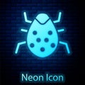 Glowing neon System bug concept icon isolated on brick wall background. Code bug concept. Bug in the system. Bug