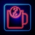 Glowing neon Tea time icon isolated on black background. Vector Royalty Free Stock Photo