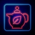 Glowing neon Teapot with leaf icon isolated on black background. Vector Royalty Free Stock Photo