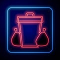 Glowing neon Trash can icon isolated on black background. Garbage bin sign. Recycle basket icon. Office trash icon Royalty Free Stock Photo