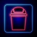 Glowing neon Trash can icon isolated on blue background. Garbage bin sign. Recycle basket icon. Office trash icon Royalty Free Stock Photo