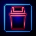 Glowing neon Trash can icon isolated on blue background. Garbage bin sign. Recycle basket icon. Office trash icon Royalty Free Stock Photo