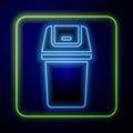 Glowing neon Trash can icon isolated on blue background. Garbage bin sign. Recycle basket icon. Office trash icon Royalty Free Stock Photo