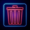 Glowing neon Trash can icon isolated on blue background. Garbage bin sign. Recycle basket icon. Office trash icon Royalty Free Stock Photo